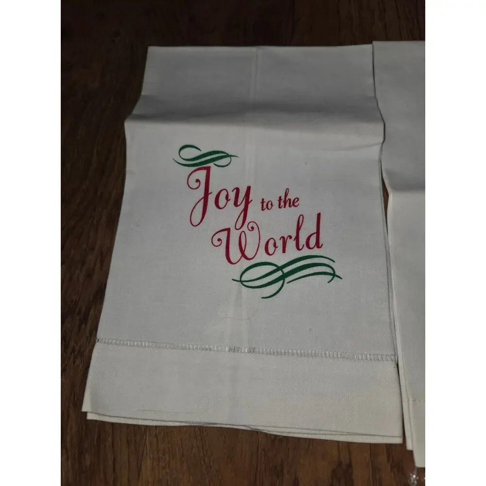 Lot of 4 Bathroom Hand Fingertip Towels Christmas Joy White